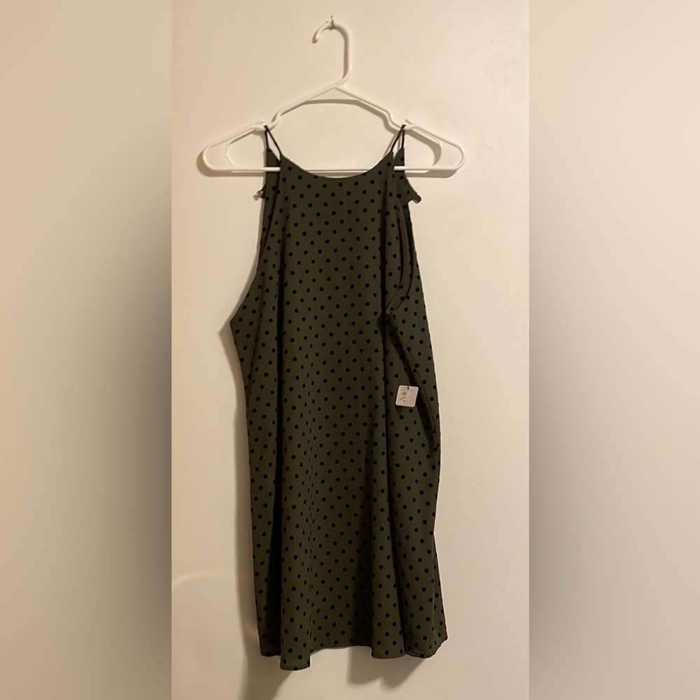 Mini Dress/M/Green + Black Polka Dots